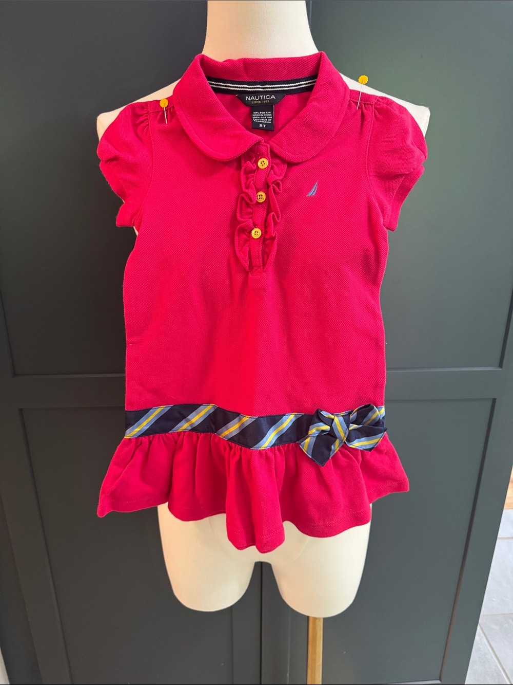 Nautica Girls' Hot Pink Polo Dress with Striped Belt